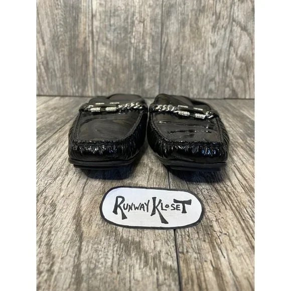 STUART WEITZMAN Black Patent Leather Mules Chain Women size 7.5 - Picture 2 of 10